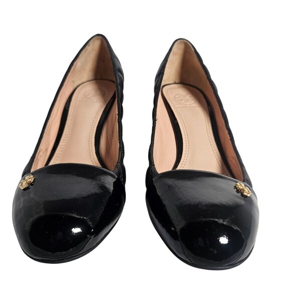 Tory Burch Womens Quilted Leather Wedges Black 7.5M | Quiet Luxury Old Money Min - Picture 3 of 11